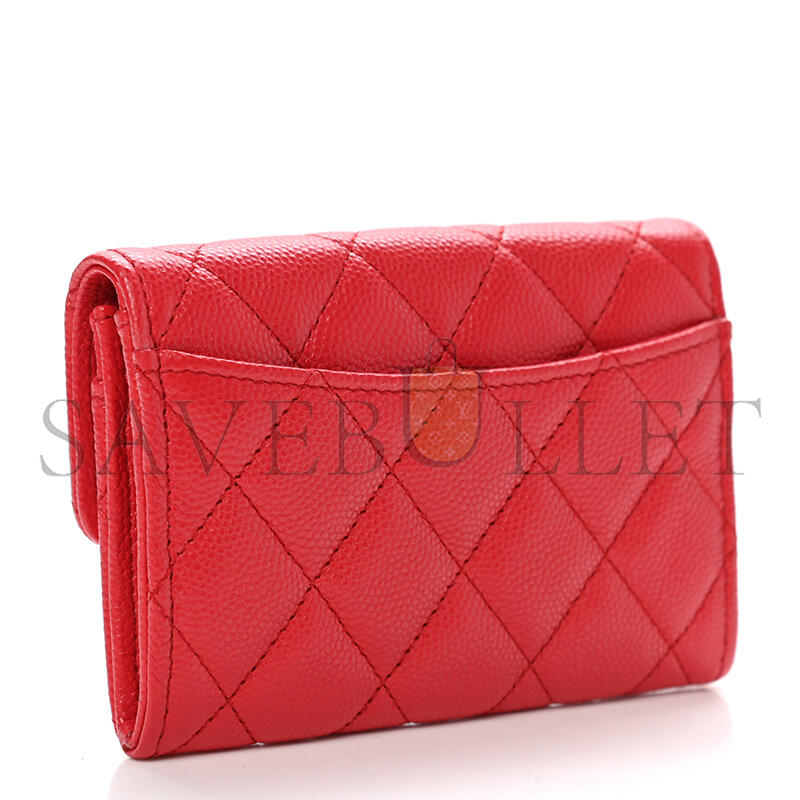 CHANEL CAVIAR QUILTED FLAP CARD HOLDER WALLET RED AP0214 (11.3*7.5*2.5cm)